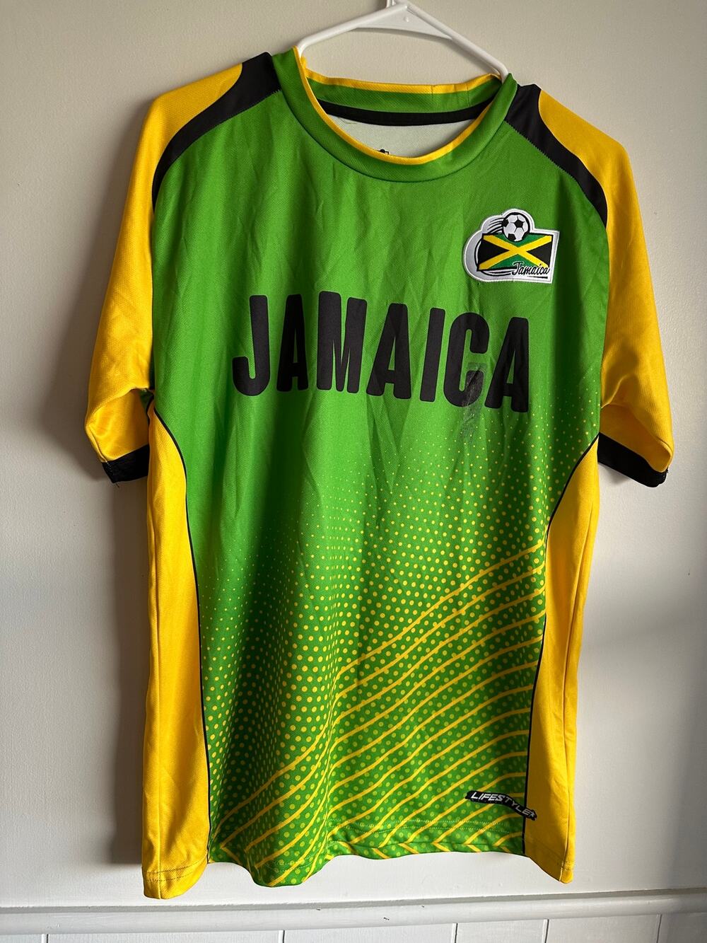 LifeStyle Jamaica Soccer Jersey Medium Green Yellow Reggae Boyz Shirt Flaw 79